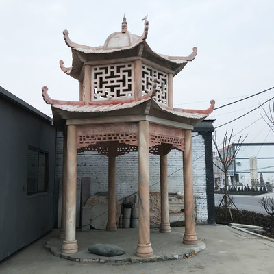 晚霞紅石雕亭子 古建長(zhǎng)廊石涼亭 雙層石亭子 別墅園林乘涼休息工程